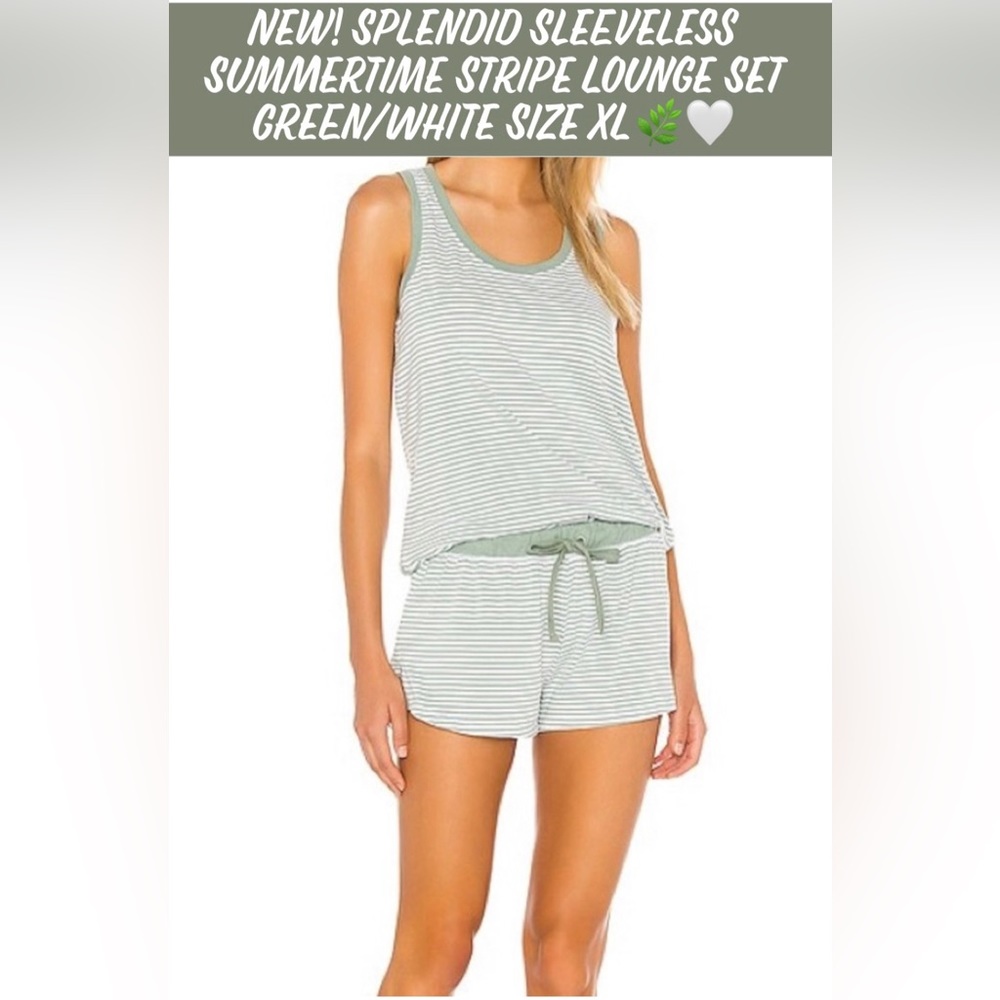 🎉HP🎉New! Splendid Sleeveless Summertime Stripe Lounge Set Green/White XL🌿🤍